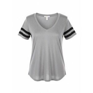 Bozzolo Womens Gray Varsity Stripe V-Neck Pocket Tee RT52341, Size L, NEW